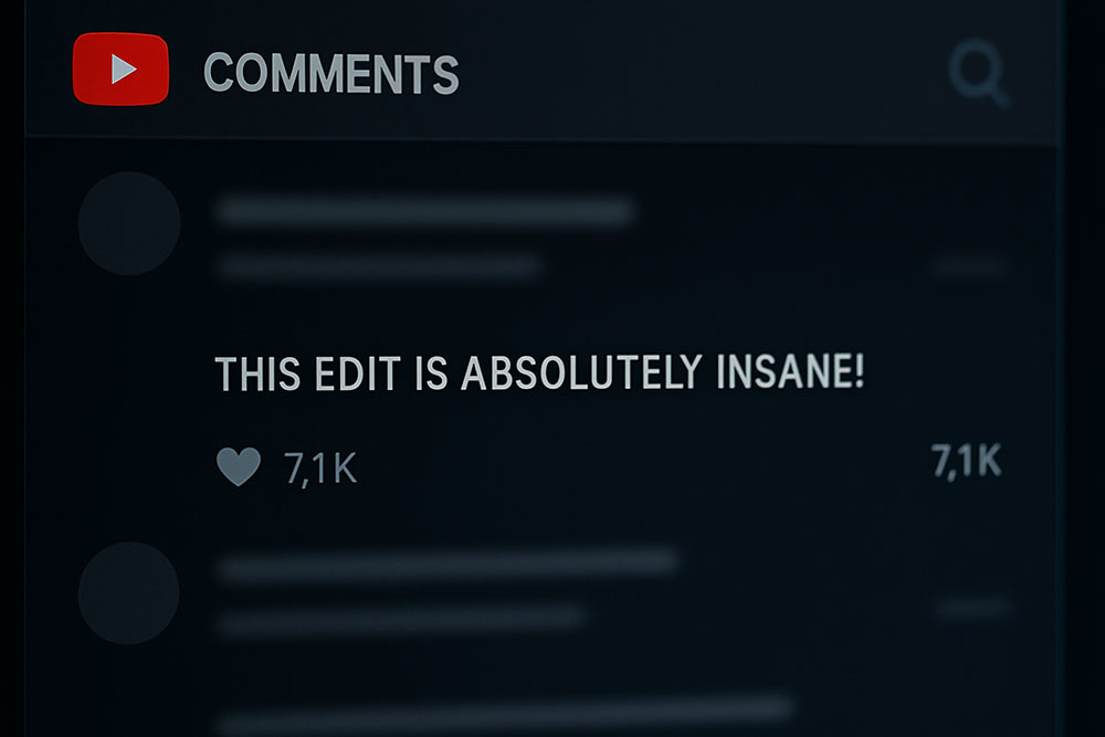 Close-up of a YouTube comment section showing a top comment written in Small Caps style, receiving significantly more likes and replies than surrounding standard text